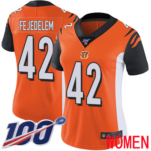 Cincinnati Bengals Limited Orange Women Clayton Fejedelem Alternate Jersey NFL Footballl #42 100th Season Vapor Untouchable->women nfl jersey->Women Jersey
